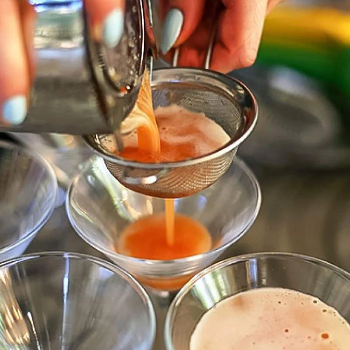 A close-up shot of mixology at a hen party at Oh La La! Macarons